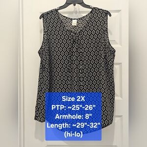 Terra & Sky Sleeveless V- Neck Top, EUC, Size 2X (20W-22W)